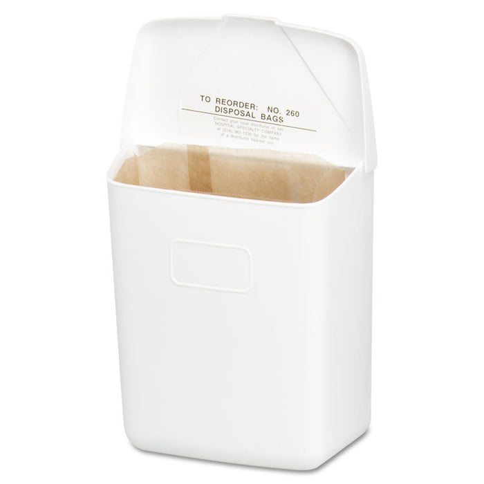 Wall Mount Sanitary Napkin Receptacle-ABS, PPC Plastic, 1 gal, White