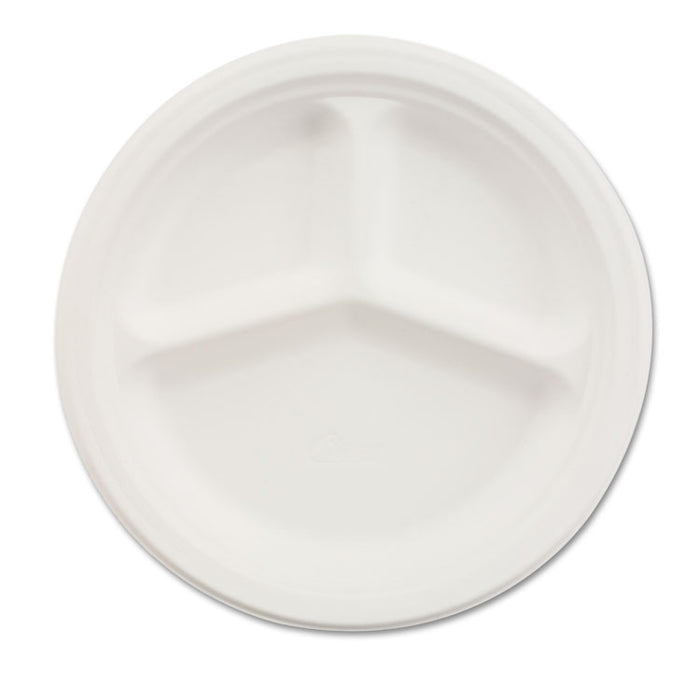 Paper Dinnerware, 3-Compartment Plate, 10.25" dia, White, 500/Carton