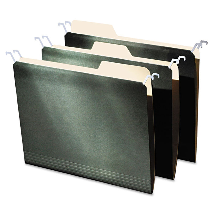Hanging File Folders with Innovative Top Rail, Letter Size, 1/4-Cut Tab, Standard Green, 20/Pack