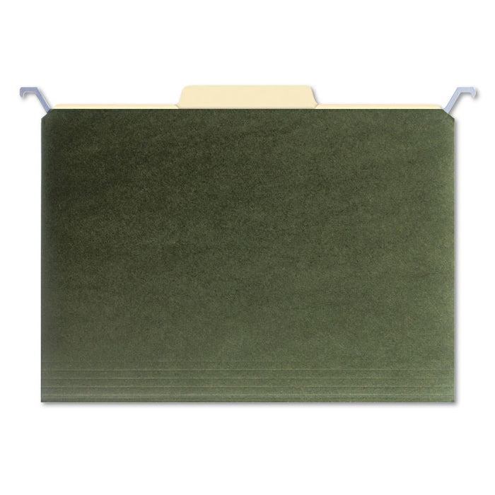 Hanging File Folders with Innovative Top Rail, Letter Size, 1/4-Cut Tab, Standard Green, 20/Pack