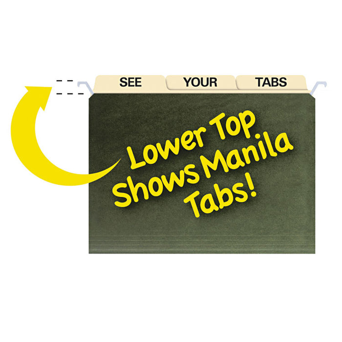 Hanging File Folders with Innovative Top Rail, Letter Size, 1/4-Cut Tab, Standard Green, 20/Pack