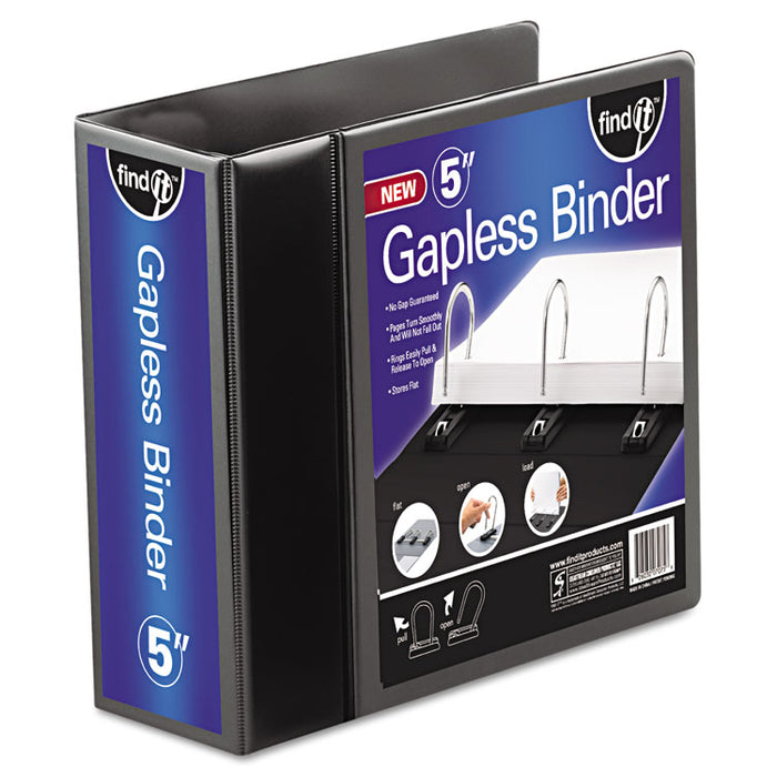 Gapless Loop Ring View Binder, 3 Rings, 5" Capacity, 11 x 8.5, Black