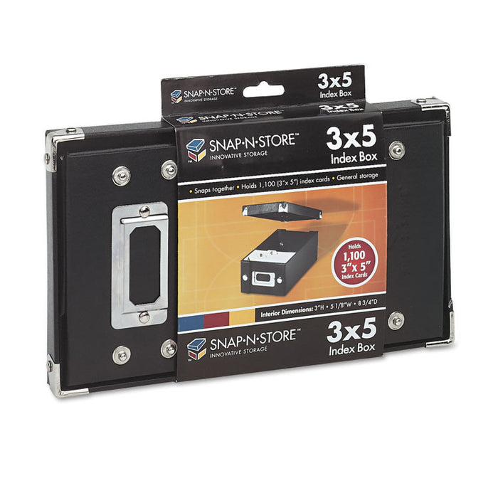 Collapsible Index Card File Box, Holds 1,100 3 x 5 Cards, Black