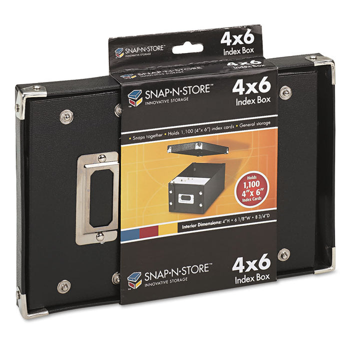 Collapsible Index Card File Box, Holds 1,100 4 x 6 Cards, Black