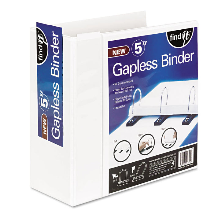 Gapless Loop Ring View Binder, 3 Rings, 5" Capacity, 11 x 8.5, White