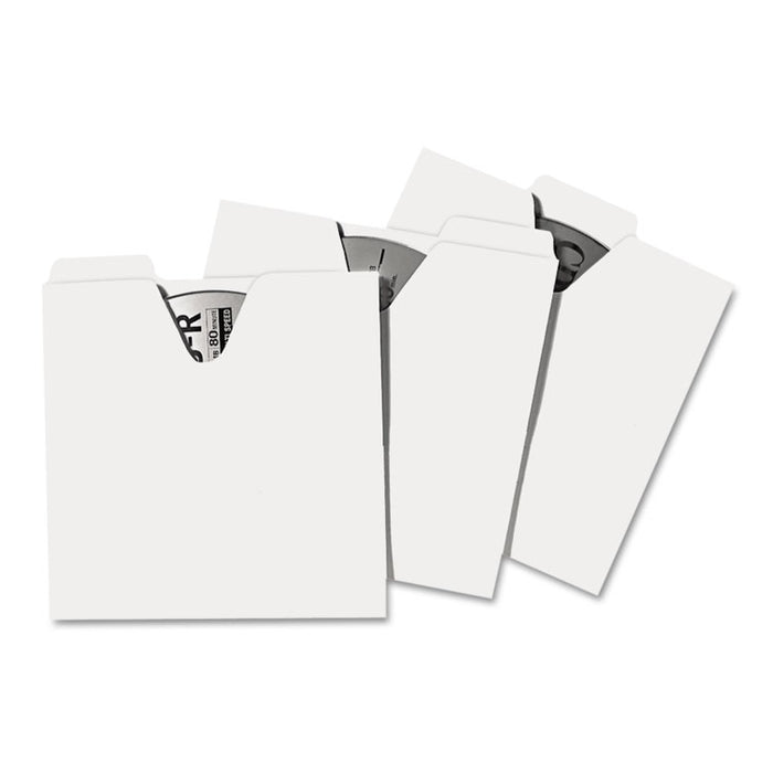 CD File Folders, 1 Disc Capacity, White, 100/Pack