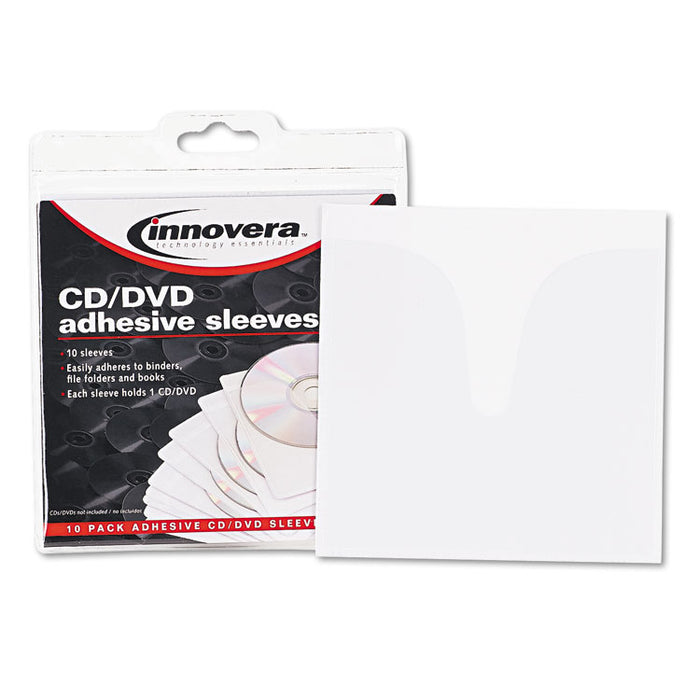 Self-Adhesive CD/DVD Sleeves, 10/Pack