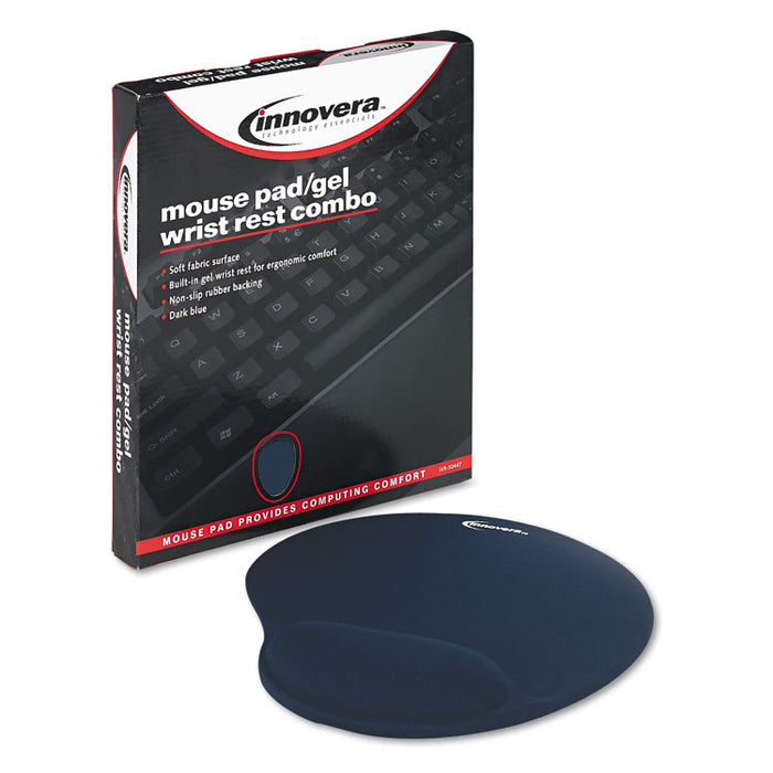 Mouse Pad w/Gel Wrist Pad, Nonskid Base, 10-3/8 x 8-7/8, Blue
