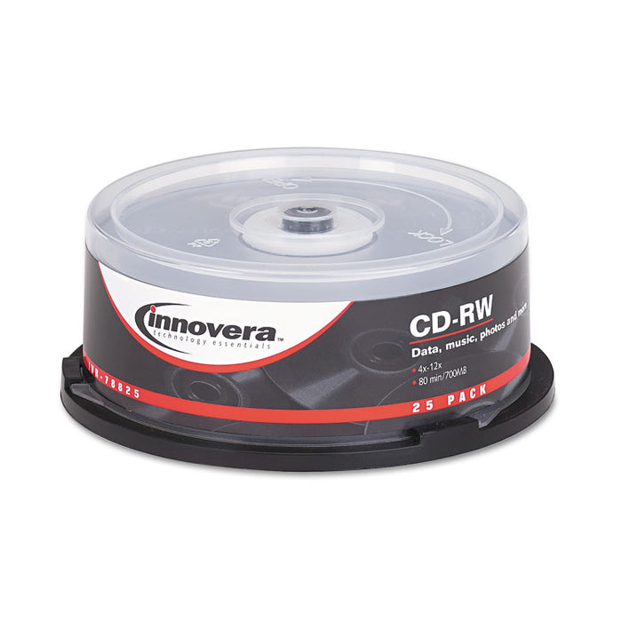 CD-RW Rewritable Disc, 700 MB/80 min, 12x, Spindle, Silver, 25/Pack
