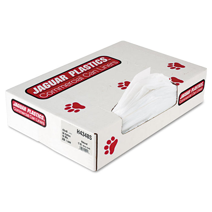 Industrial Strength Commercial Can Liners Flat Pack, 56 gal, 16 microns, 43" x 48", Natural, 200/Carton