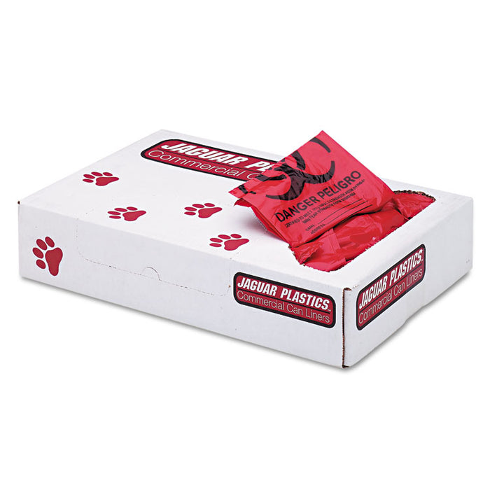 Health Care Trash Can Liners, 16 gal, 1.3 mil, 24" x 32", Red, 250/Carton