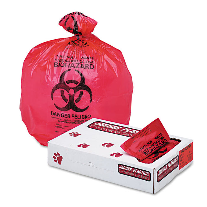 Health Care Trash Can Liners, 33 gal, 1.3 mil, 33" x 39", Red, 150/Carton