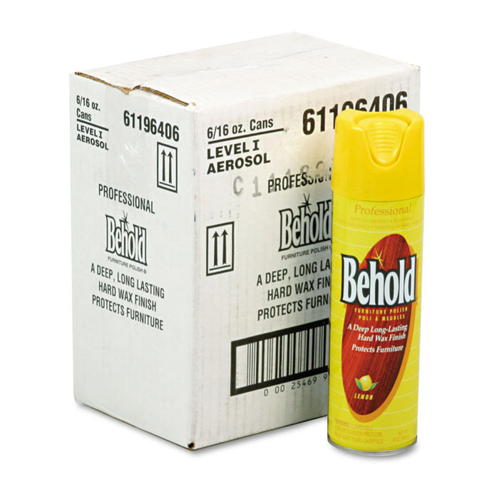 Professional Behold Furniture Polish, 16oz Aerosol, Lemon, 6/Carton