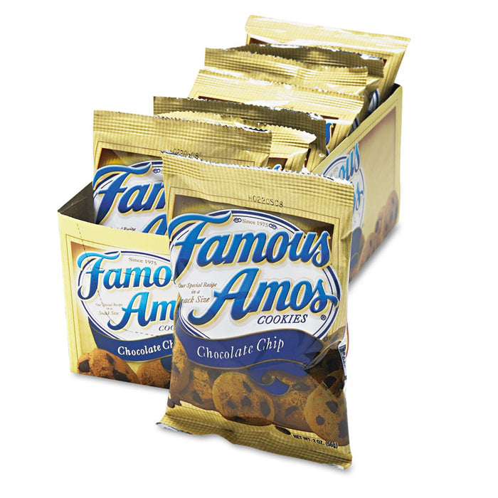 Famous Amos Cookies, Chocolate Chip, 2 oz Snack Pack, 8/Box