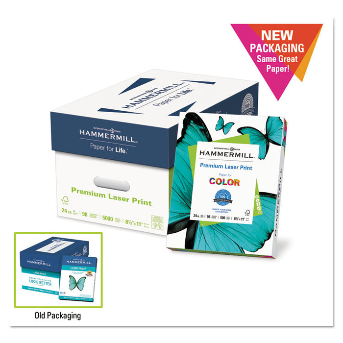 Premium Laser Print Paper, 98 Bright, 32 lb Bond Weight, 8.5 x 11, White, 500/Ream