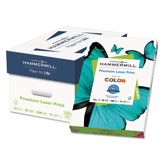 Premium Laser Print Paper, 98 Bright, 24 lb Bond Weight, 11 x 17, White, 500/Ream