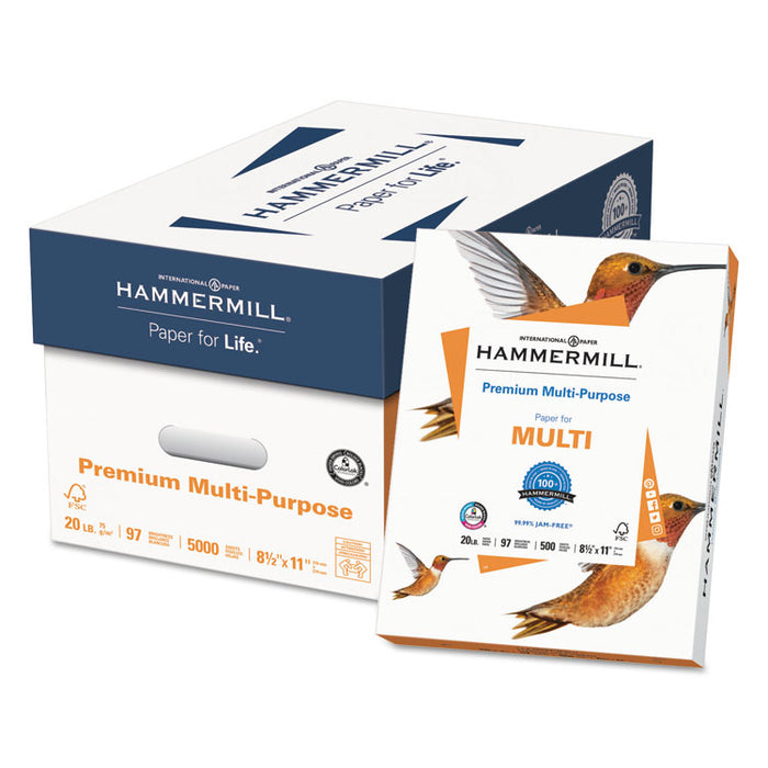 Premium Multipurpose Print Paper, 97 Bright, 20 lb Bond Weight, 8.5 x 11, White, 500 Sheets/Ream, 10 Reams/Carton