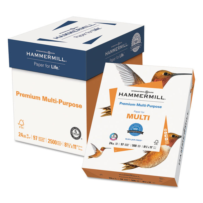 Premium Multipurpose Print Paper, 97 Bright, 24lb, 8.5 x 11, White, 500 Sheets/Ream, 5 Reams/Carton