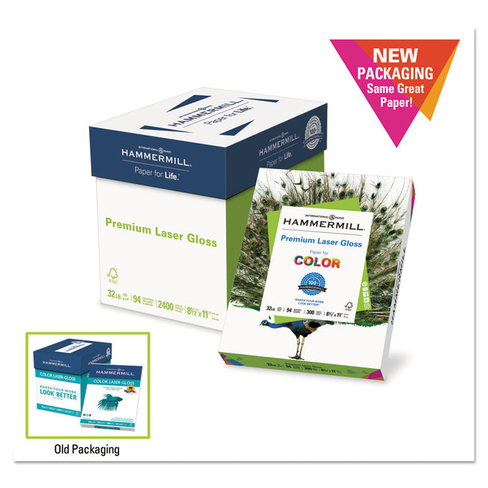 Premium Laser Gloss Print Paper, 94 Bright, 32lb, 8.5 x 11, White, 300/Pack