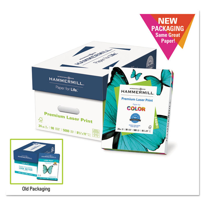 Premium Laser Print Paper, 98 Bright, 28 lb Bond Weight, 8.5 x 11, White, 500/Ream