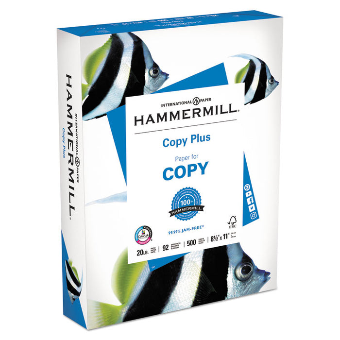 Copy Plus Print Paper, 92 Bright, 20 lb Bond Weight, 8.5 x 11, White, 500 Sheets/Ream, 10 Reams/Carton, 40 Cartons/Pallet