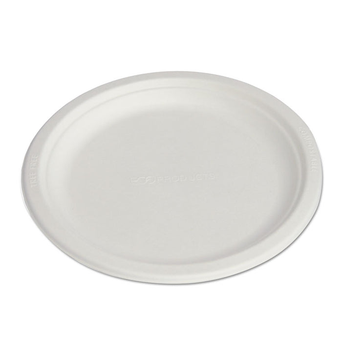 Renewable and Compostable Sugarcane Plates, 9" dia, Natural White, 50/Packs