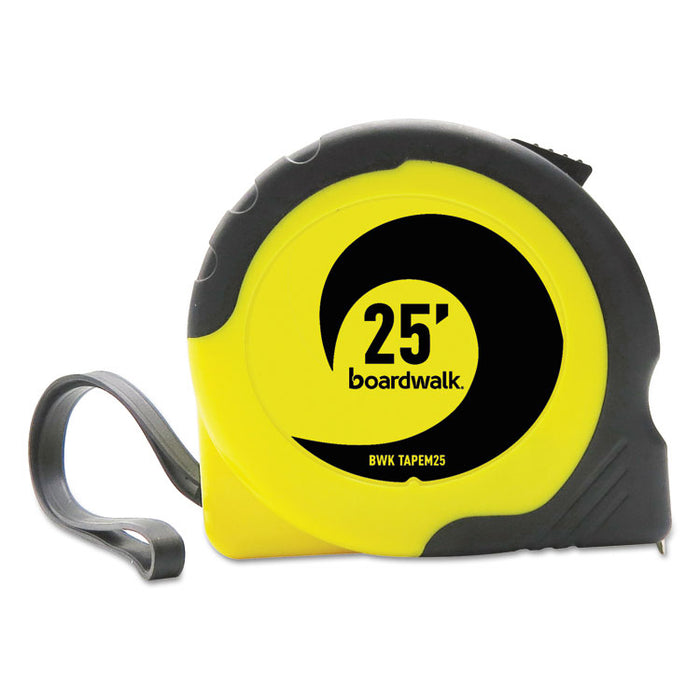 Easy Grip Tape Measure, 25 ft, Plastic Case, Black and Yellow, 1/16" Graduations