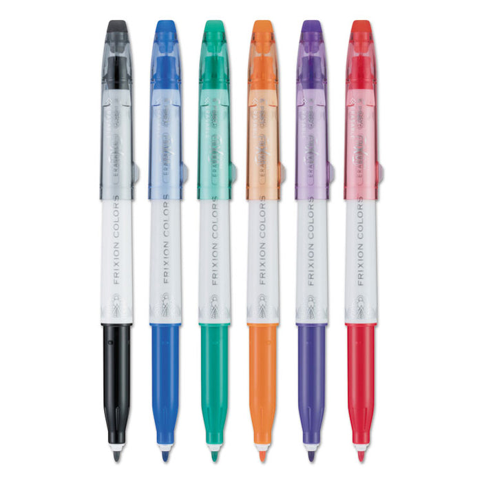 FriXion Colors Erasable Stick Marker Pen, 2.5mm, Assorted Ink, White Barrel, 6/Pack
