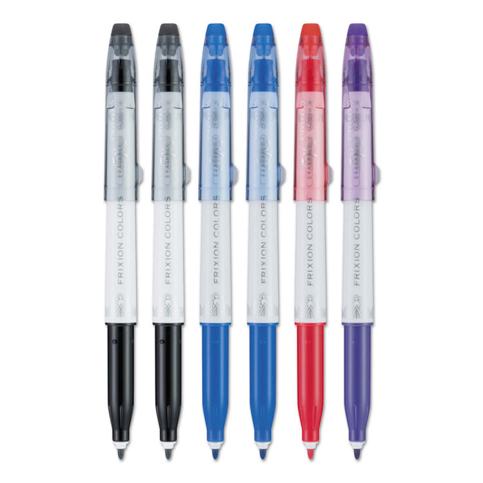 FriXion Colors Erasable Stick Marker Pen, 2.5mm, Assorted Ink, White Barrel, 6/Pack
