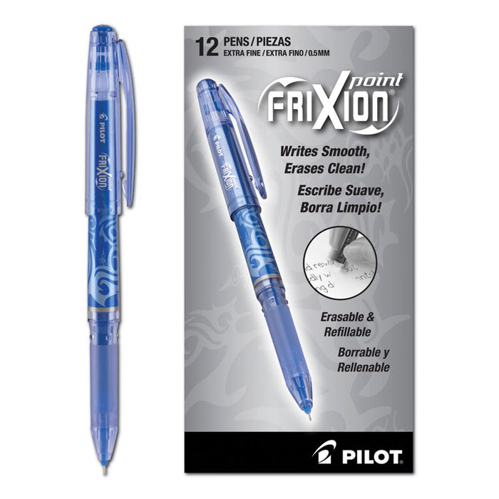 FriXion Point Erasable Stick Gel Pen, Extra-Fine 0.5mm, Blue Ink, Blue Barrel