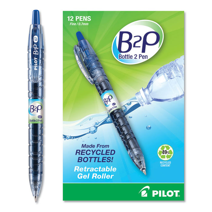 B2P Bottle-2-Pen Recycled Gel Pen, Retractable, Fine 0.7 mm, Blue Ink, Translucent Blue Barrel