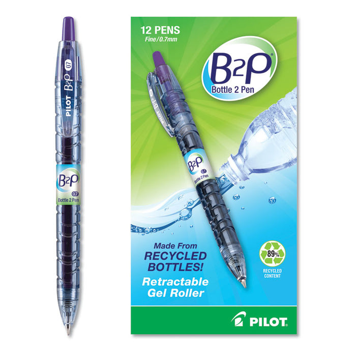 B2P Bottle-2-Pen Recycled Gel Pen, Retractable, Fine 0.7 mm, Purple Ink, Translucent Blue Barrel