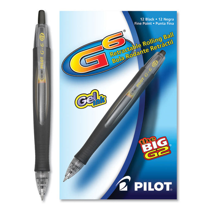 G6 Retractable Gel Pen, Fine 0.7mm, Black Ink, Black Barrel