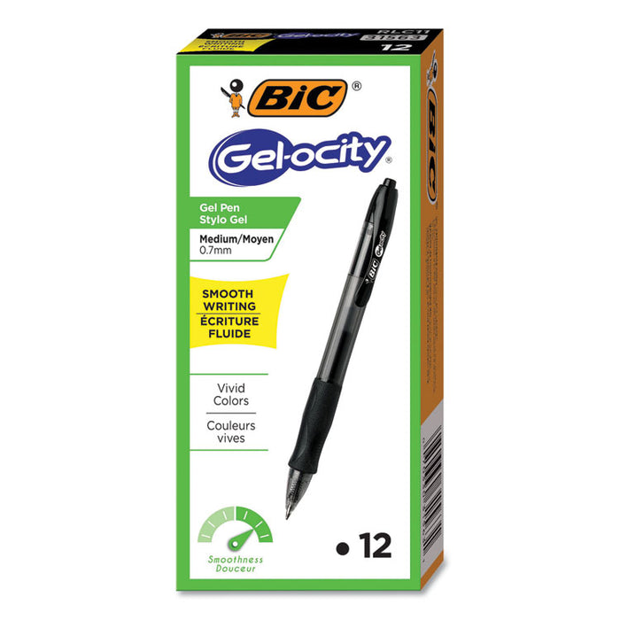 Gel-ocity Gel Pen, Retractable, Medium 0.7 mm, Black Ink, Translucent Black Barrel, Dozen