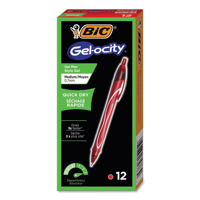 Gel-ocity Quick Dry Retractable Gel Pen, Fine 0.7mm, Red Ink/Barrel, Dozen