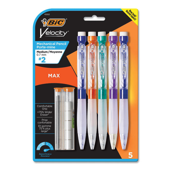 Velocity Max Pencil, 0.7 mm, HB (#2), Black Lead, Assorted Barrel Colors, 5/Pack