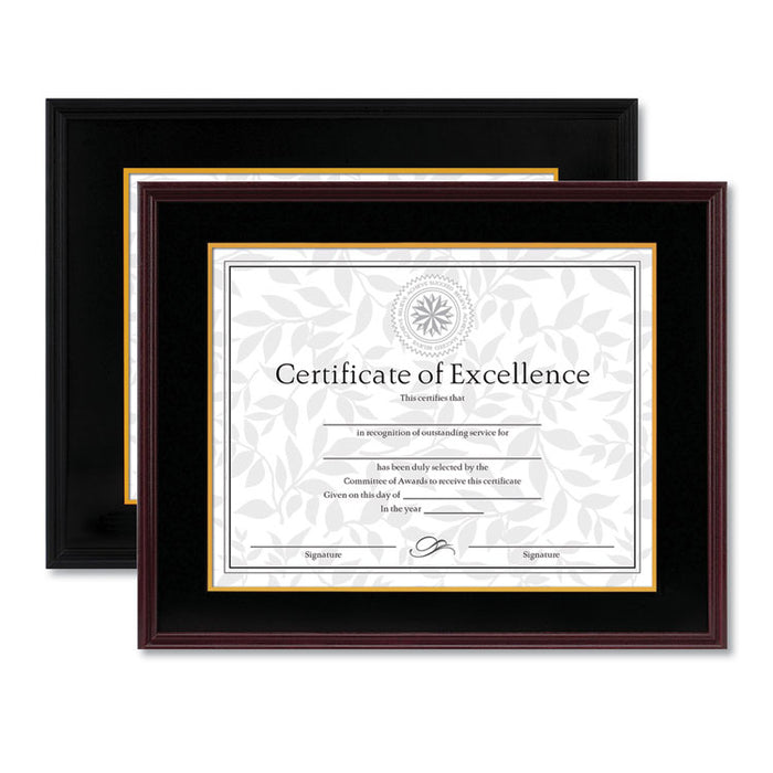 Hardwood Document/Certificate Frame w/Mat, 11 x 14, 8 1/2 x 11, Black