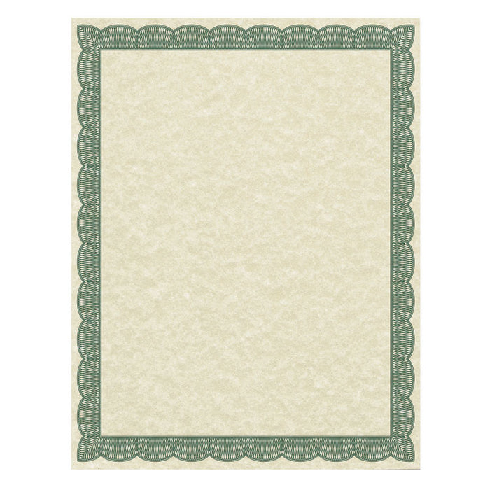Parchment Certificates, Traditional, 8 1/2 x 11, Ivory w/ Green Border, 50/Pack