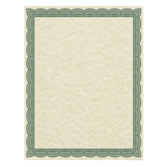 Parchment Certificates, Traditional, 8 1/2 x 11, Ivory w/ Green Border, 50/Pack