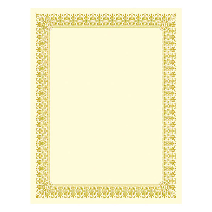 Premium Certificates, Ivory , Fleur Gold Foil Border, 66 lb, 8.5 x 11, 15/Pack