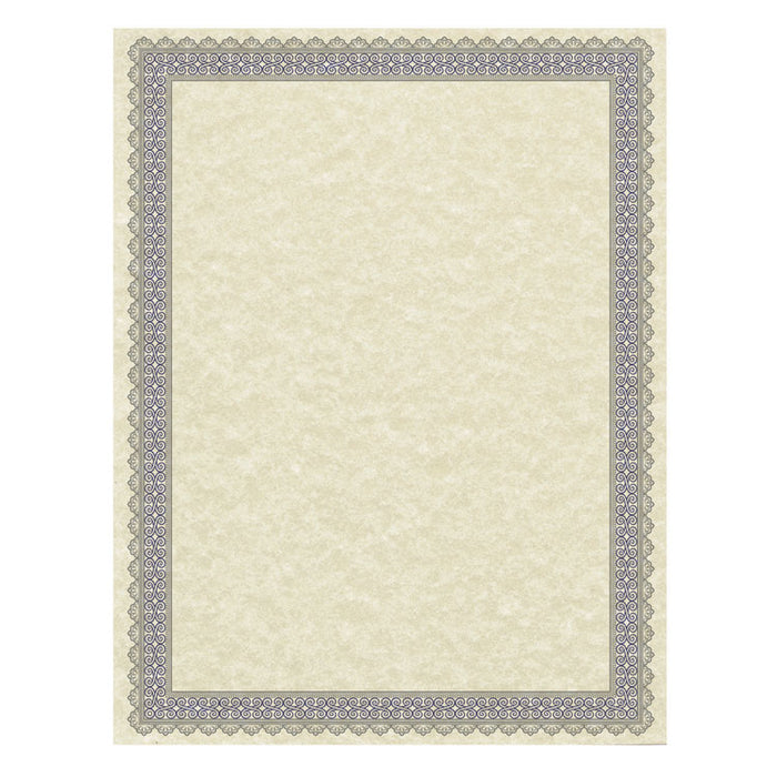 Parchment Certificates, Antique, 8 1/2 x 11, Ivory w/ Blue and Silver-Foil Border, 50/Pack