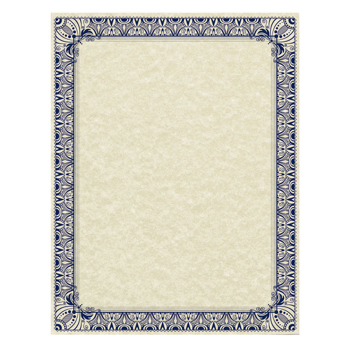 Parchment Certificates, Retro, 8 1/2 x 11, Ivory w/ Blue & Silver-Foil Border, 50/Pack