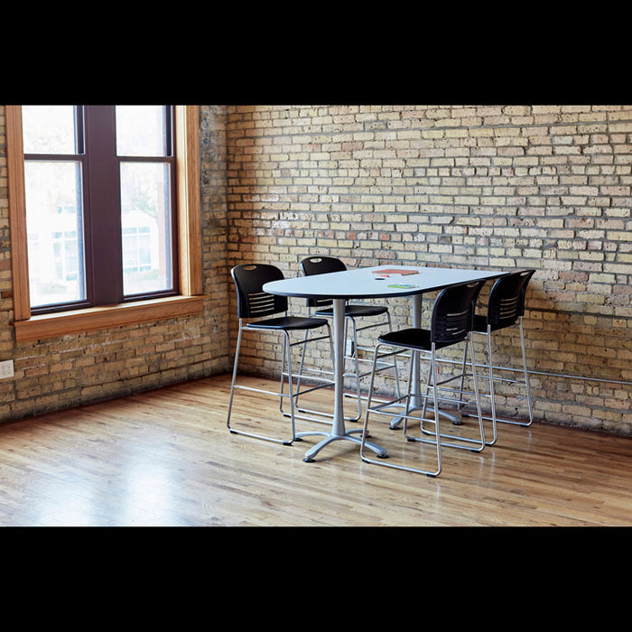 Vy Sled Base Bistro Chair, Black Seat/Black Back, Silver Base