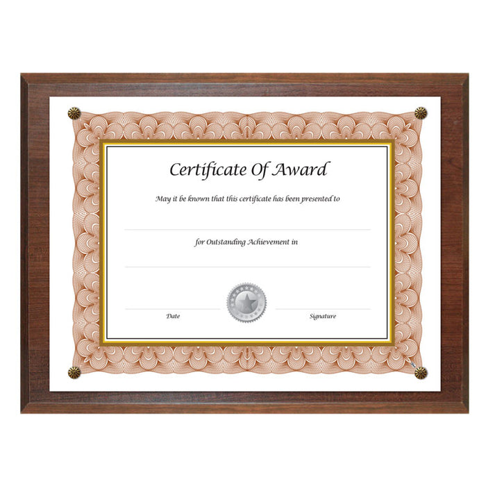 Award-A-Plaque Document Holder, Acrylic/Plastic, 10-1/2 x 13, Walnut