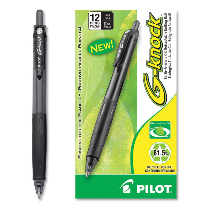 G-Knock BeGreen Retractable Gel Pen, Fine 0.7mm, Black Ink/Barrel, Dozen