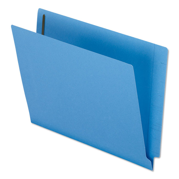 Colored Reinforced End Tab Fastener Folders, 2 Fasteners, Letter Size, Blue Exterior, 50/Box