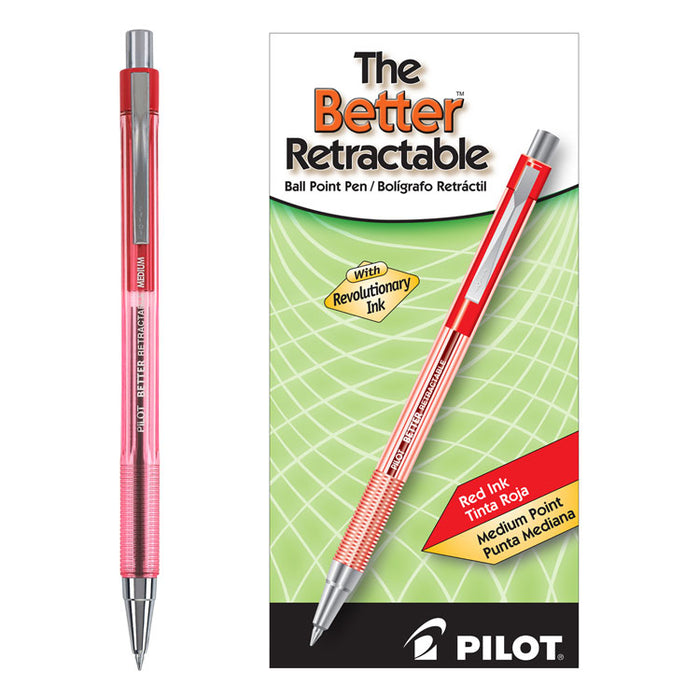 Better Ballpoint Pen, Retractable, Medium 1 mm, Red Ink, Translucent Red Barrel, Dozen