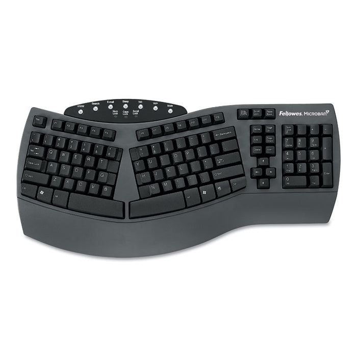 Ergonomic Split-Design Keyboard w/Antimicrobial Protection, 105 Keys, Black