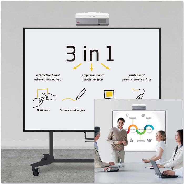 Interactive Magnetic Dry Erase Board, 70 x 52 x 1 1/4, White/Black Frame
