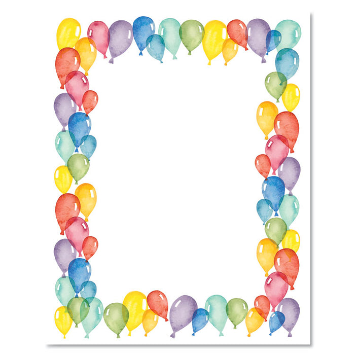 Pre-Printed Paper, 28 lb Bond Weight, 8.5 x 11, Balloons, 100/Pack